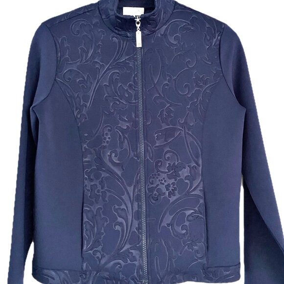 Escada Sport Vintage Zip Sweat Top Jacket Jacquard Plackett Navy Blue Womens S - Picture 11 of 12